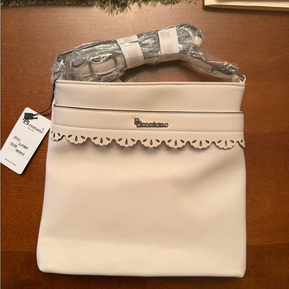 Brentano Cream Laser Cut Crossbody Bag NWT
